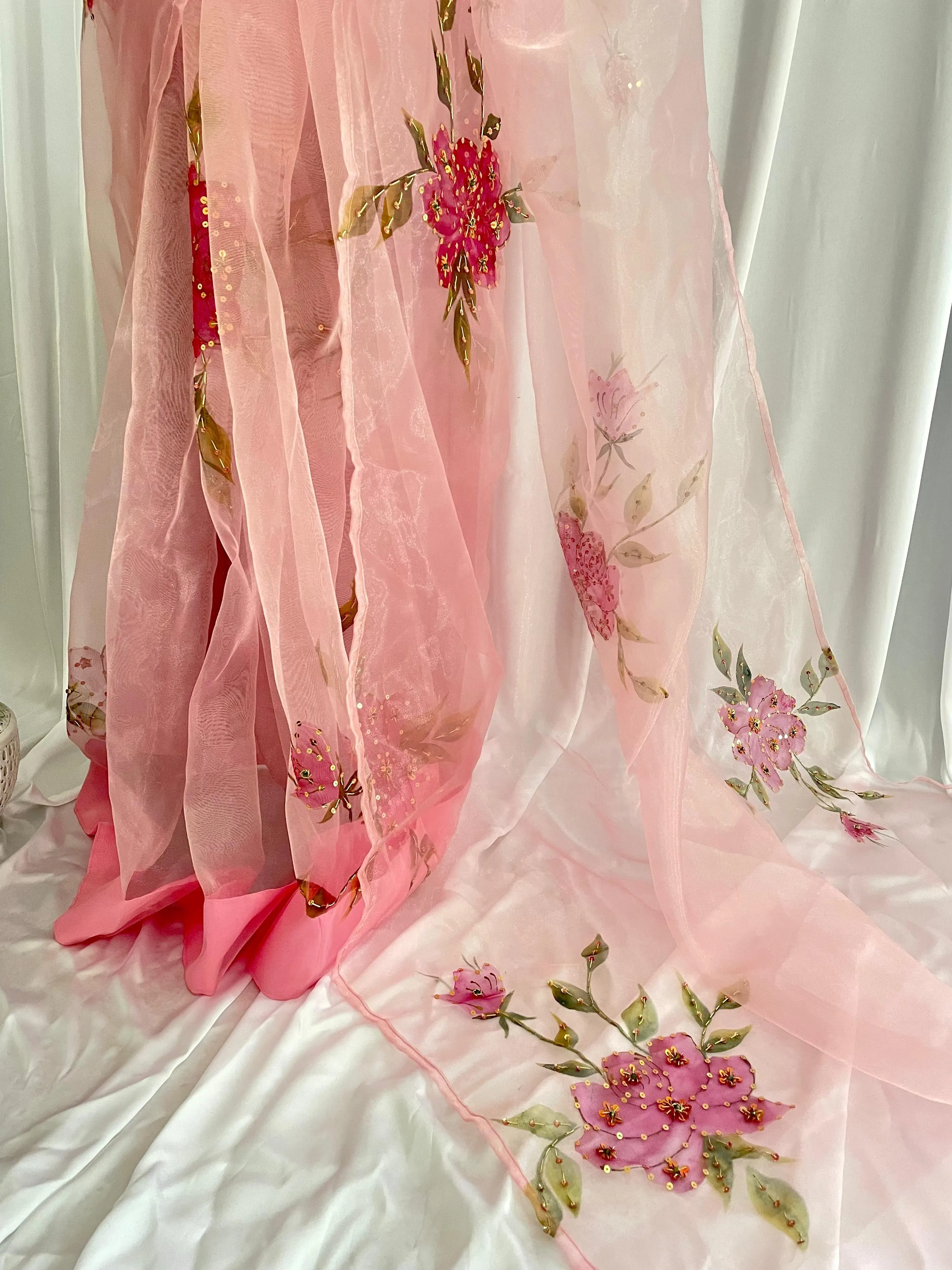 Glass Organza - Hand Painted/Work: Carnation