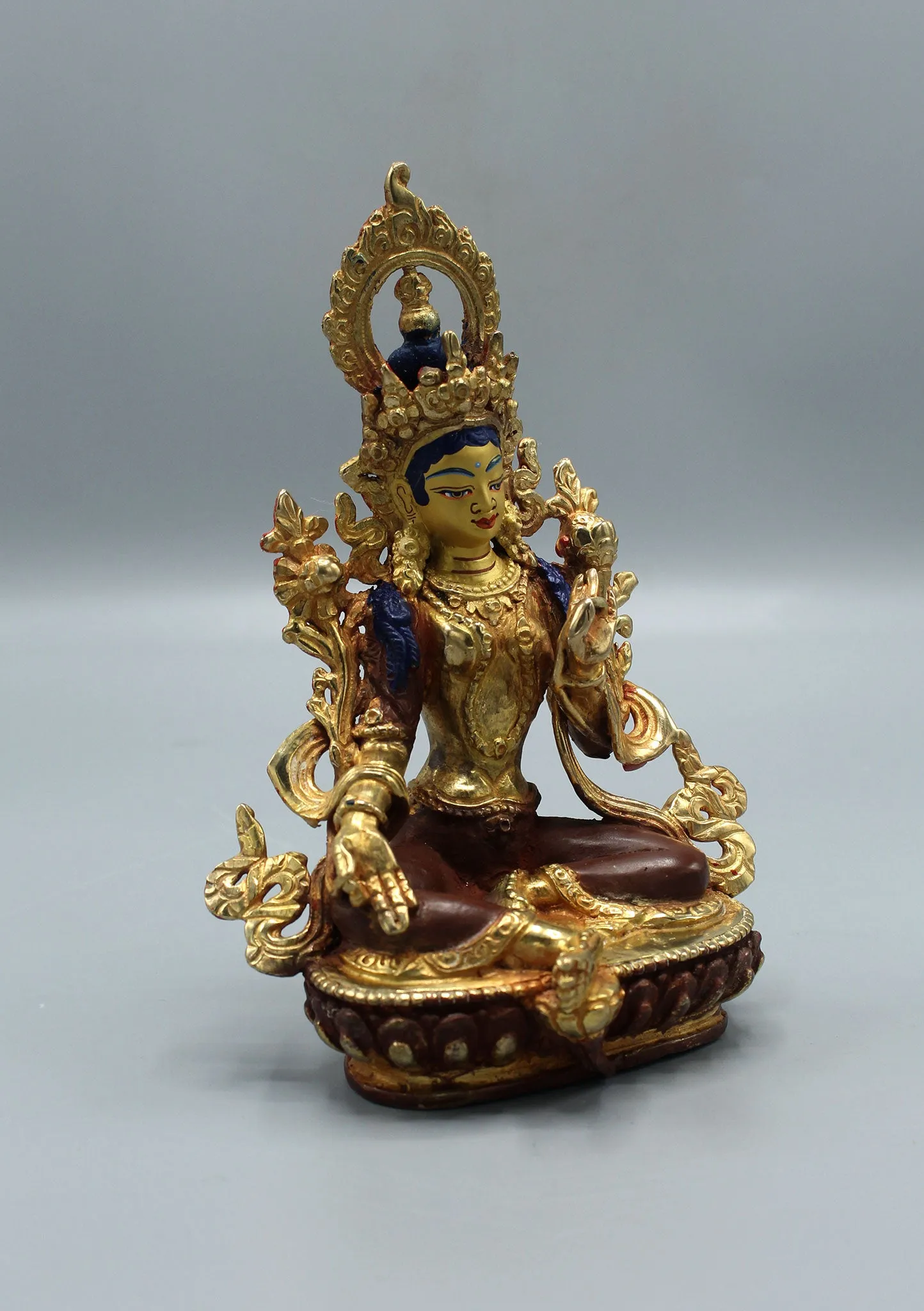 Gold Plated Green Tara Statue 6.5"