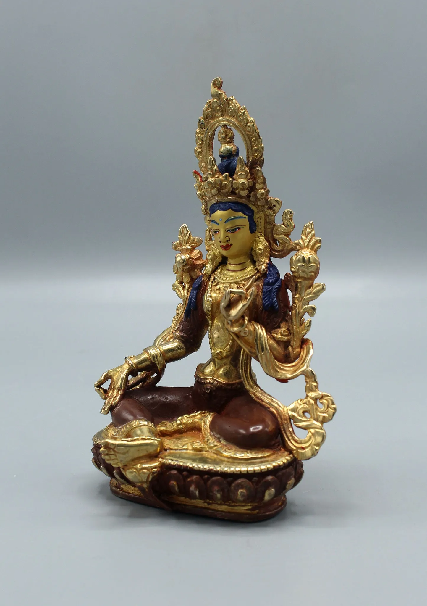 Gold Plated Green Tara Statue 6.5"