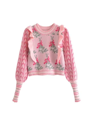 Hailey Ruffled Knit Floral Sweater