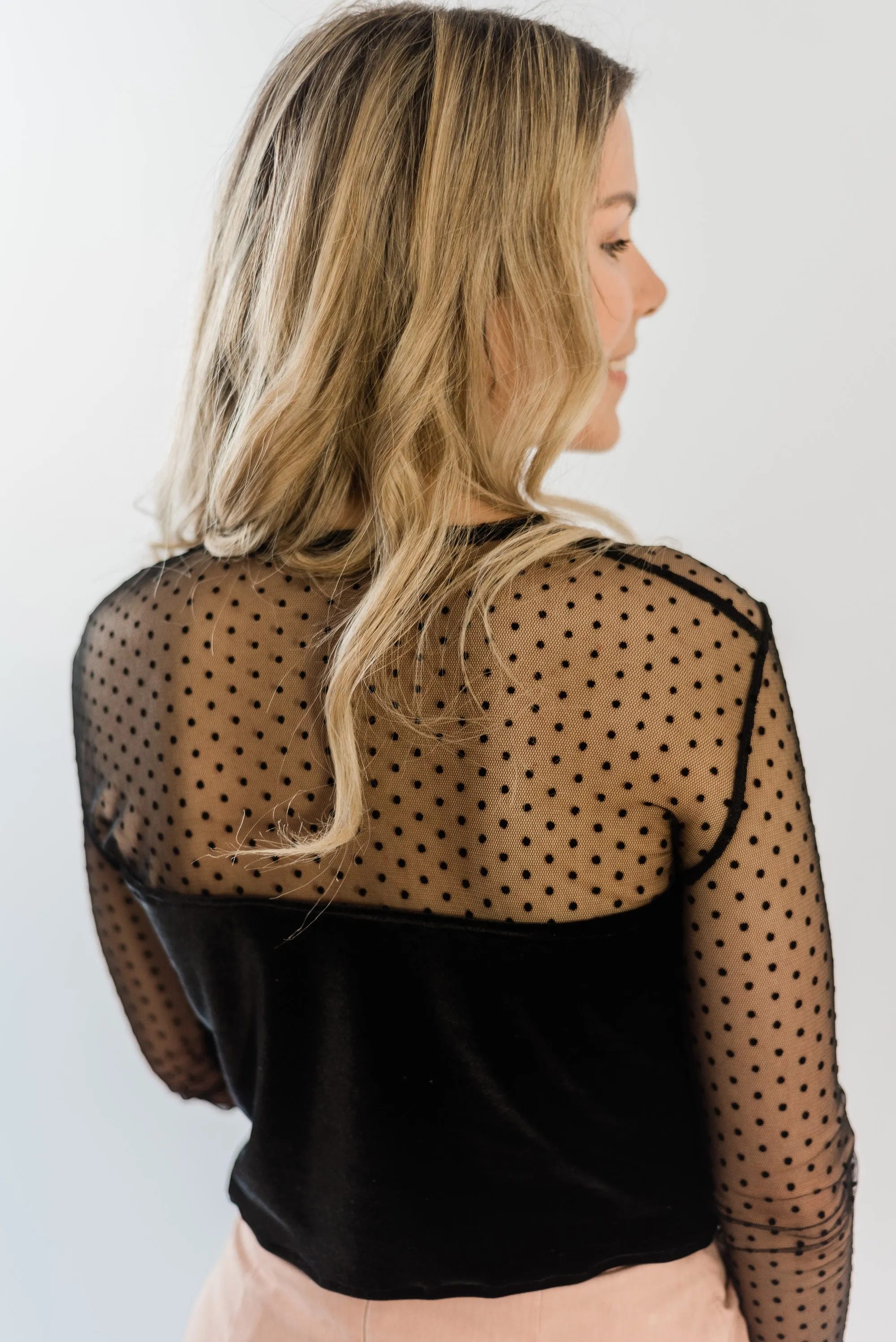 Hattie Black Polka Dot and Velvet Blouse