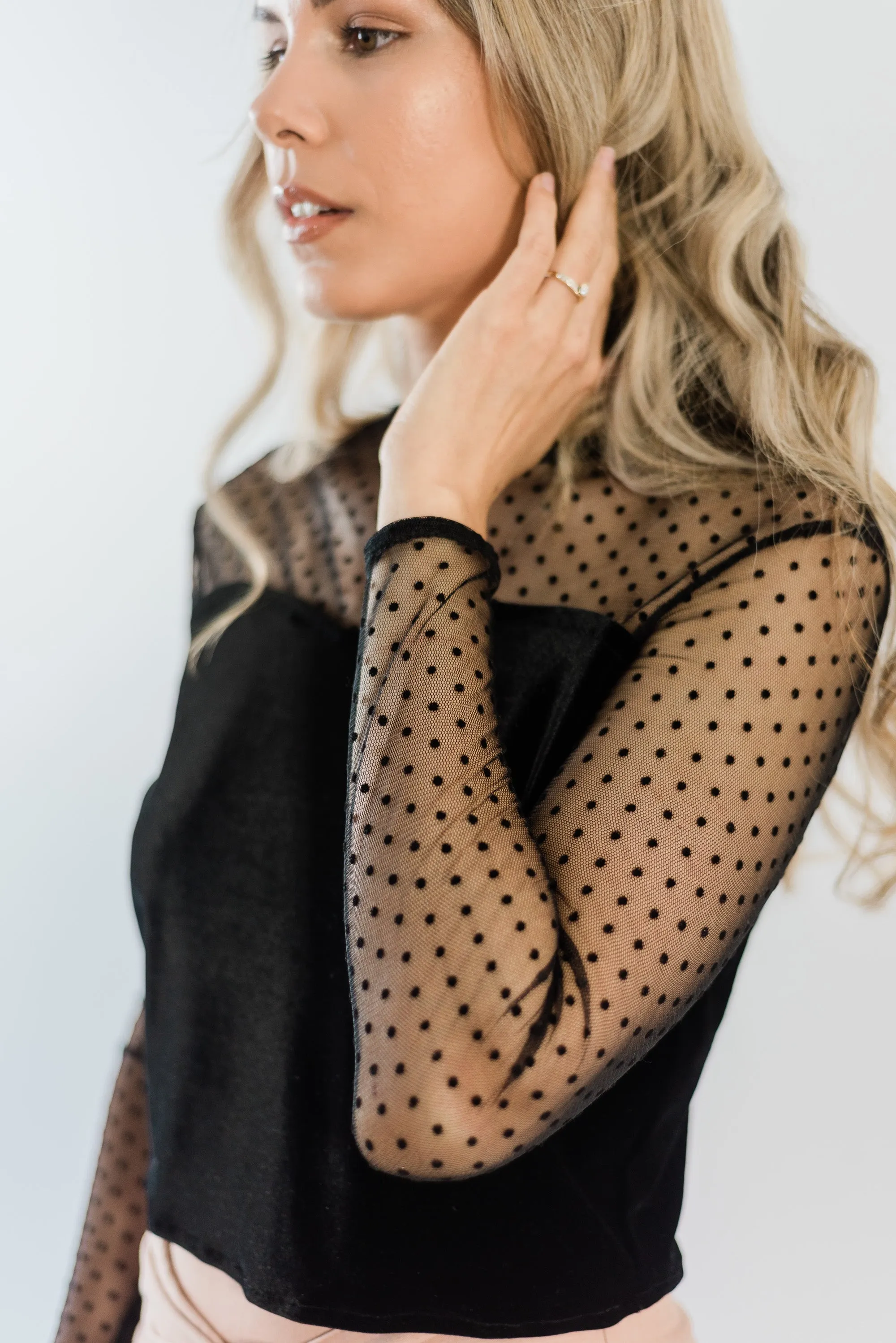 Hattie Black Polka Dot and Velvet Blouse