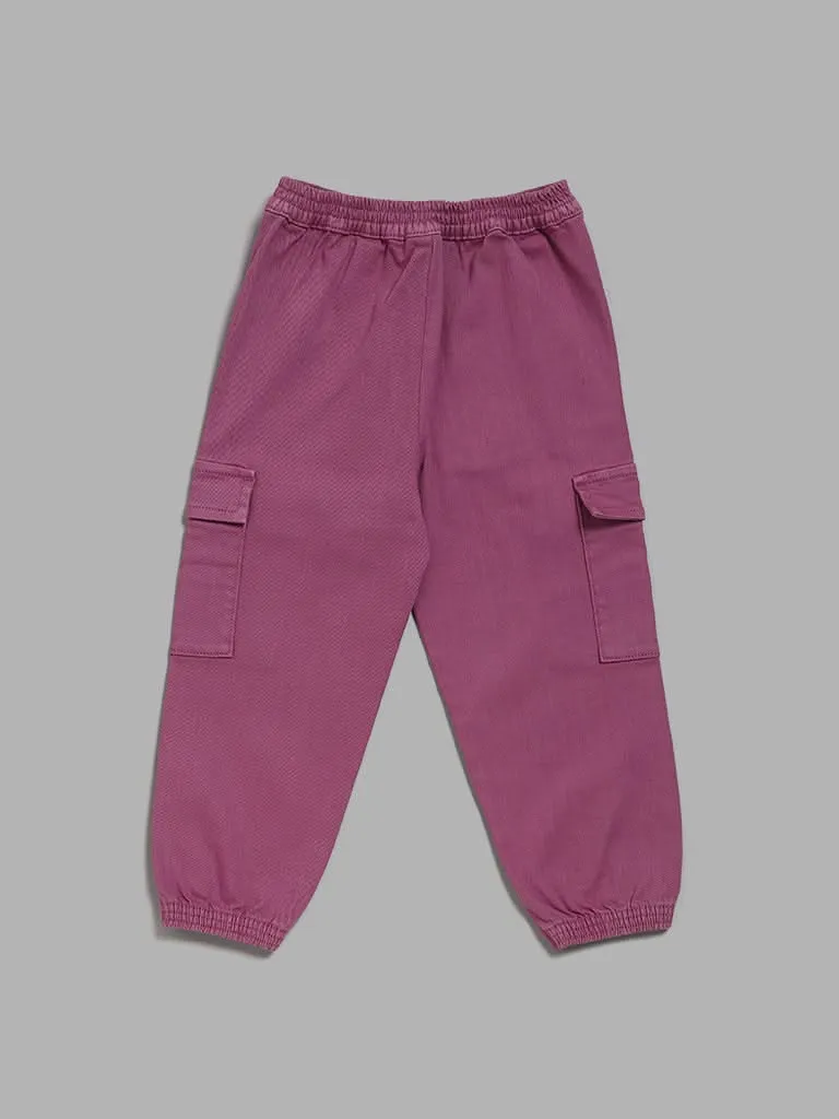 HOP Kids Purple Embroidered Cargo Joggers