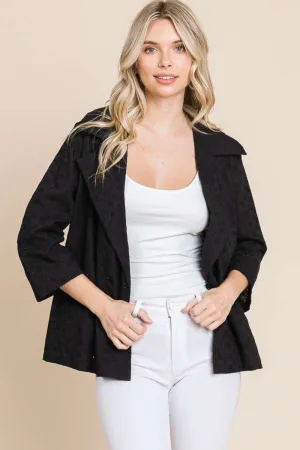 Hot Girl Culture Code Double Breasted Eyelet Jacket In Black