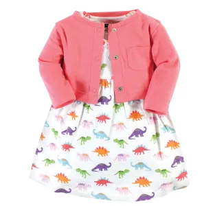 Hudson Baby Cotton Dress and Cardigan Set, Girl Dinosaurs