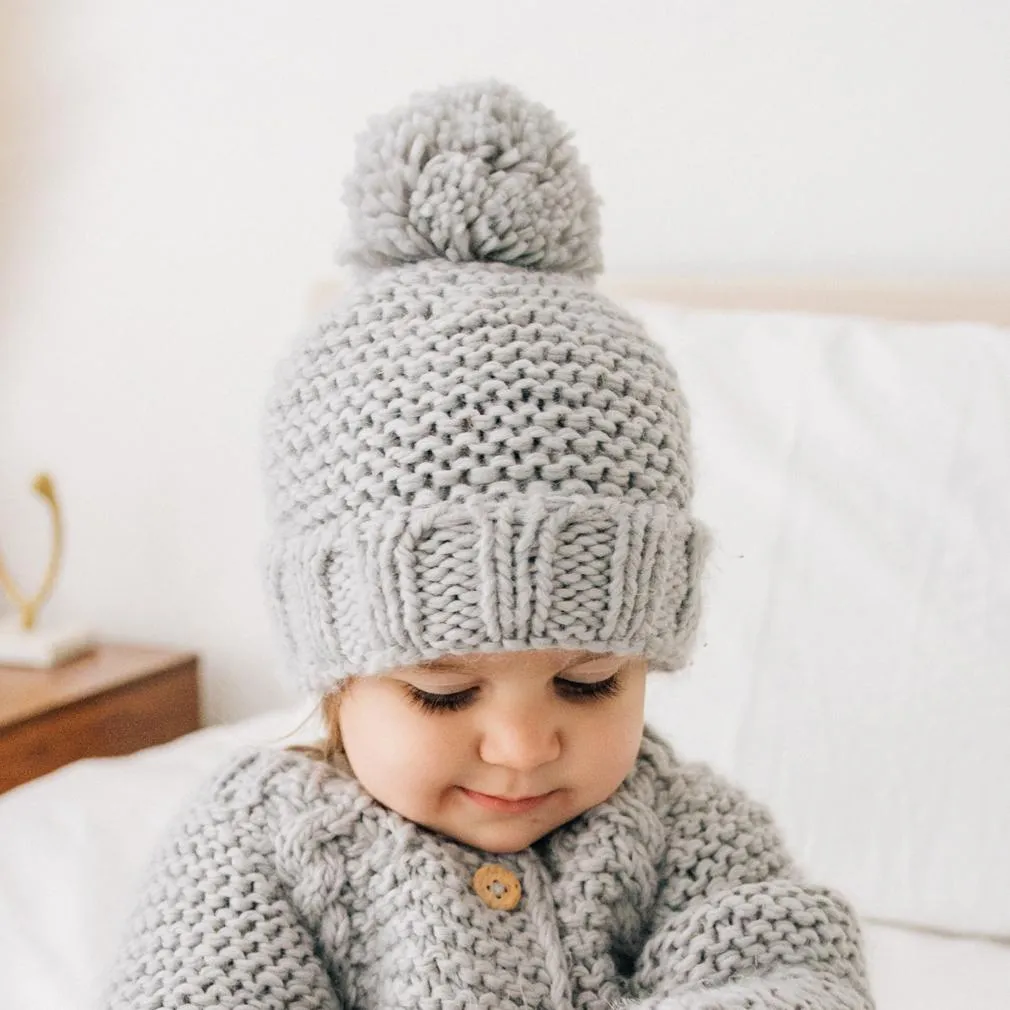 Ice Grey Garter Stitch Beanie Hat for Babies and Toddlers