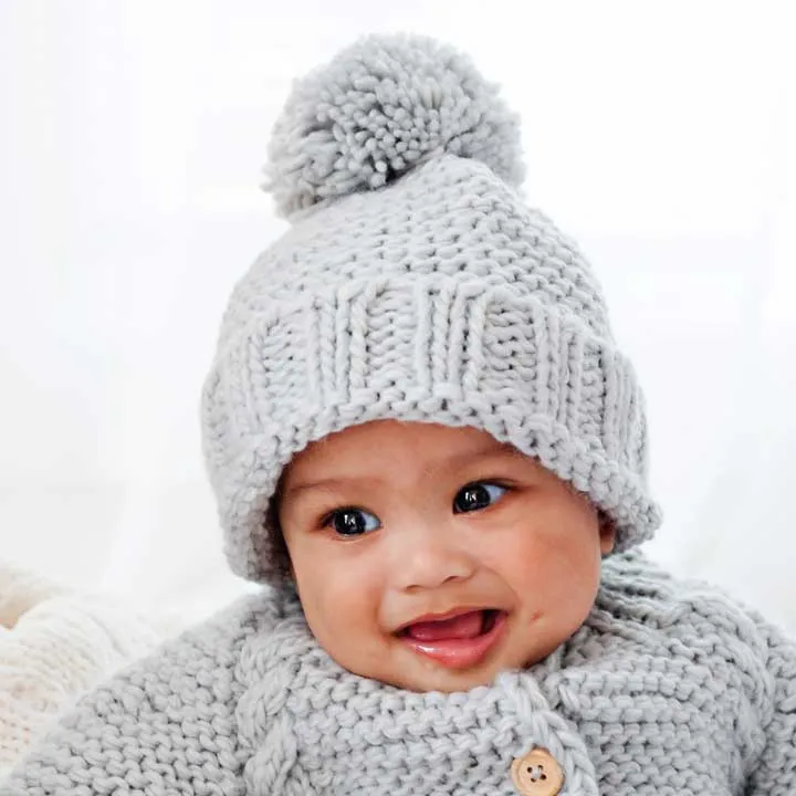 Ice Grey Garter Stitch Beanie Hat for Babies and Toddlers