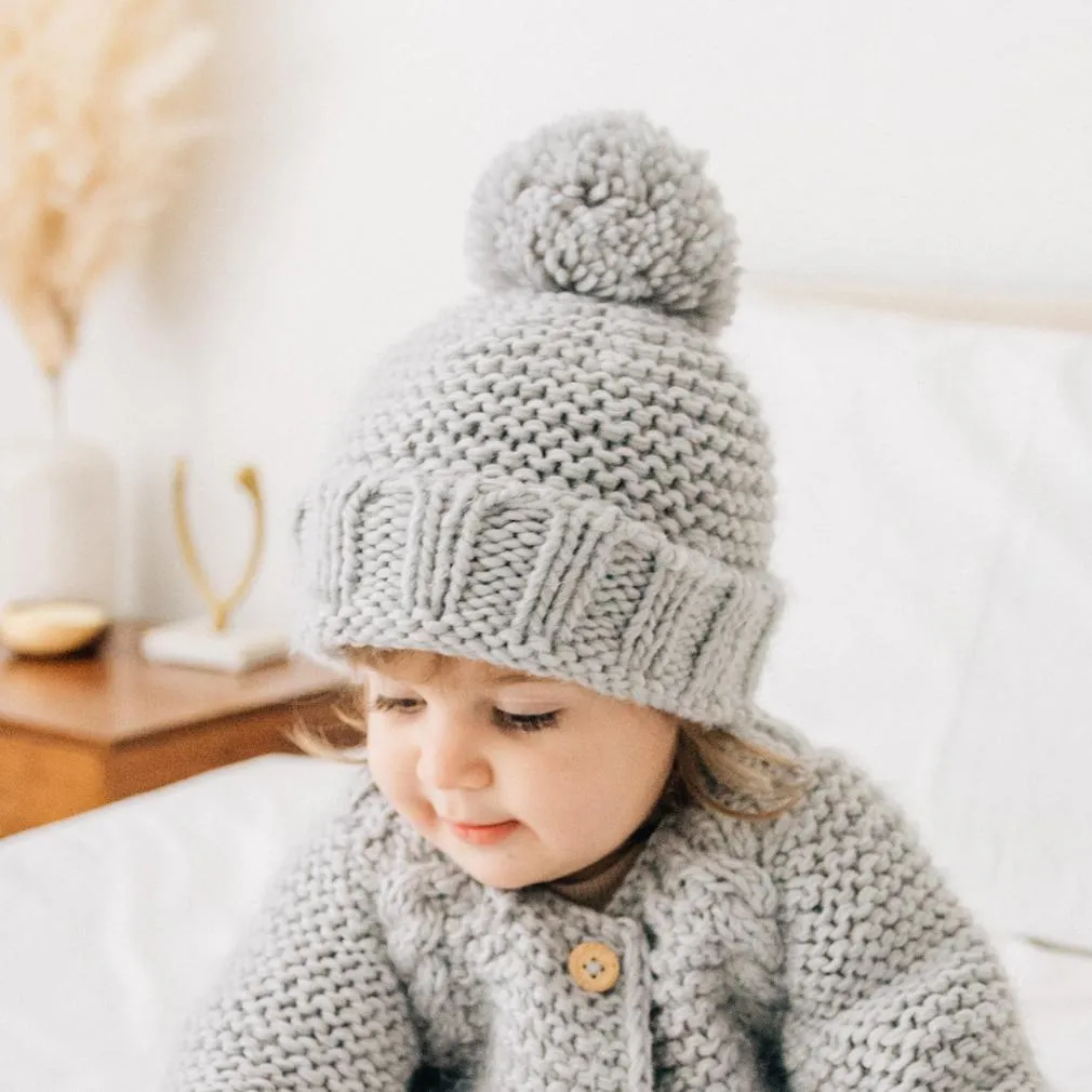 Ice Grey Garter Stitch Beanie Hat for Babies and Toddlers