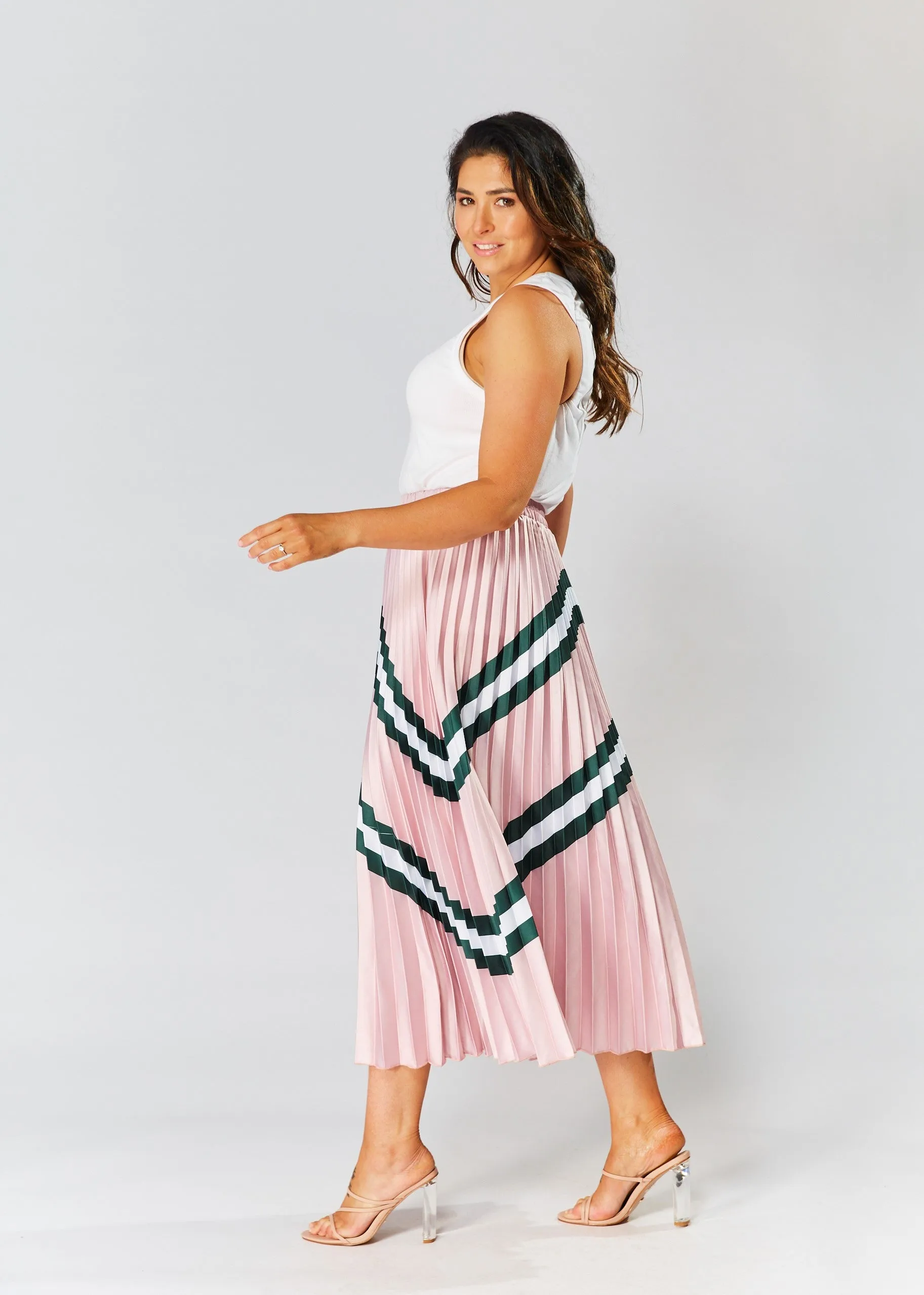 Ivy Pleated Skirt - Pink & Green