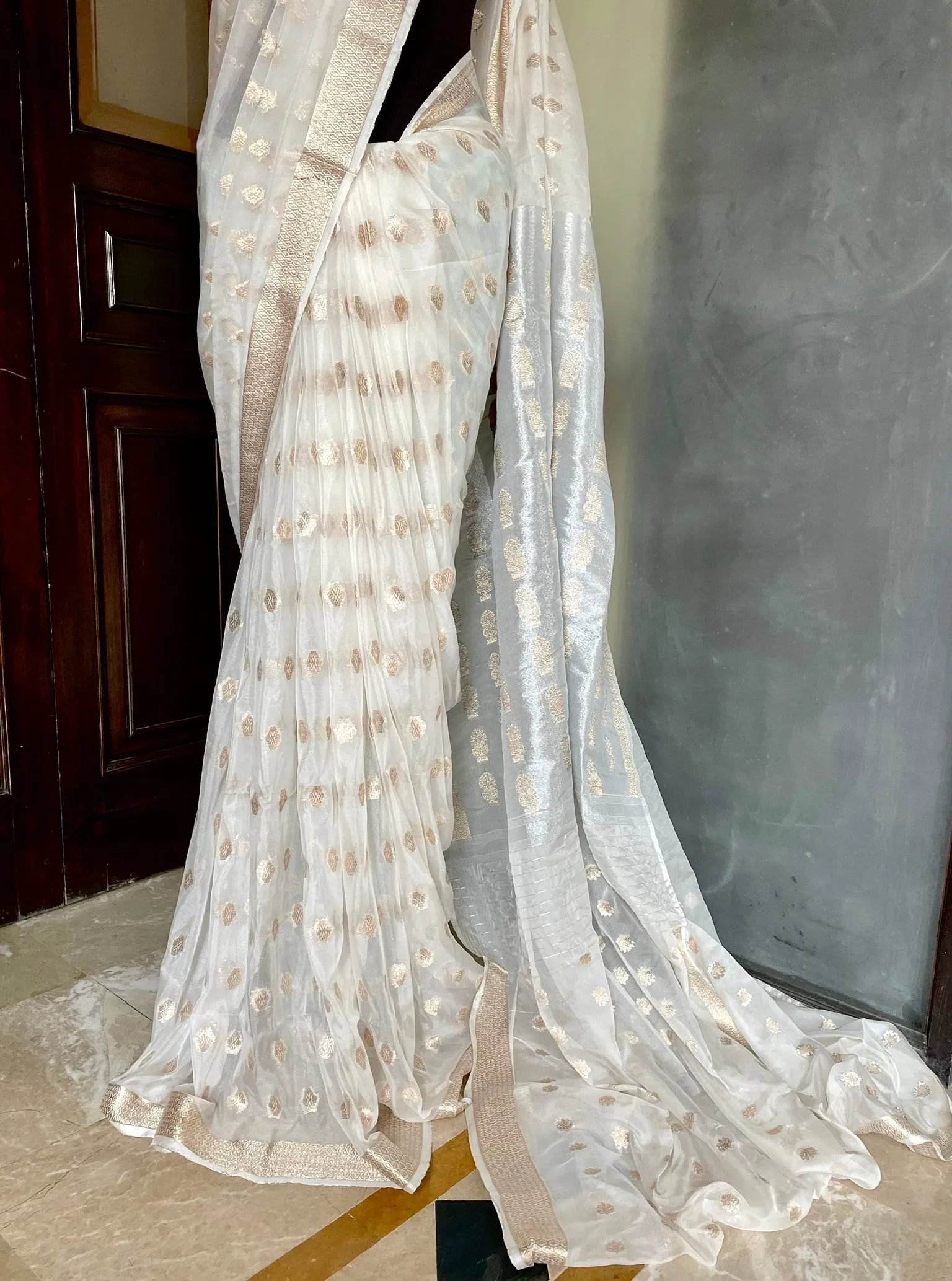 Khaddi Banarsi Chiffon: Milky White