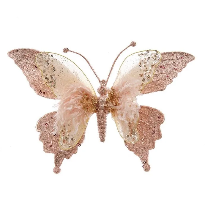 Kurt Adler Pink Lace Body Butterfly With Clip Ornament