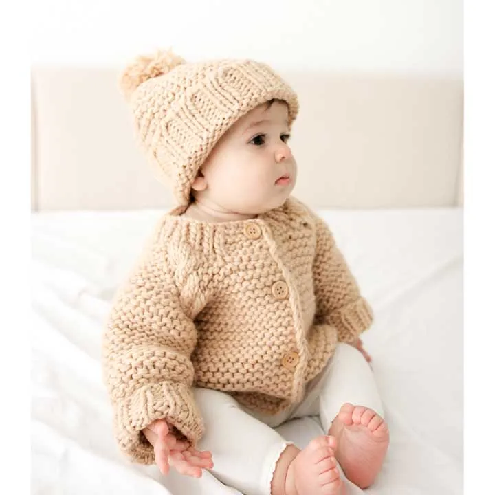 Latte Garter Stitch Cardigan Sweater for Babies and Toddlers