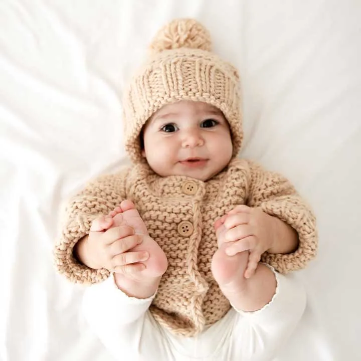 Latte Garter Stitch Cardigan Sweater for Babies and Toddlers