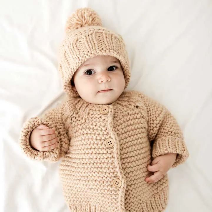 Latte Garter Stitch Cardigan Sweater for Babies and Toddlers