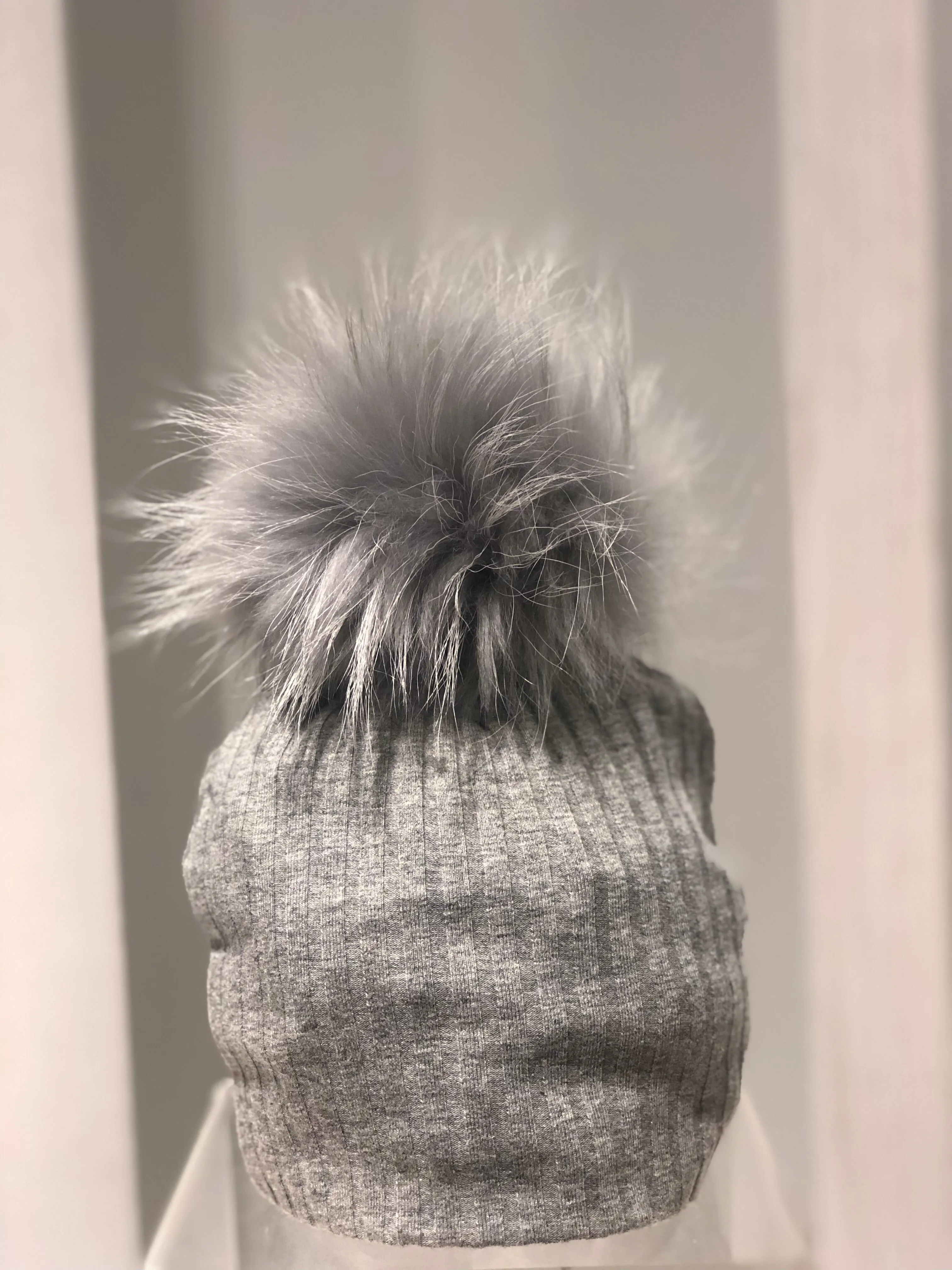 Maniere Ribbed Baby Beanie with Pom