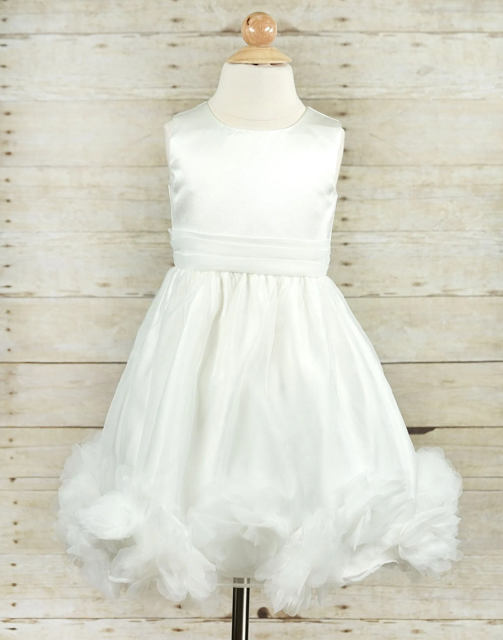 Marvelous Taffeta and Flounced Mesh Flower Girl Dress - Ivory