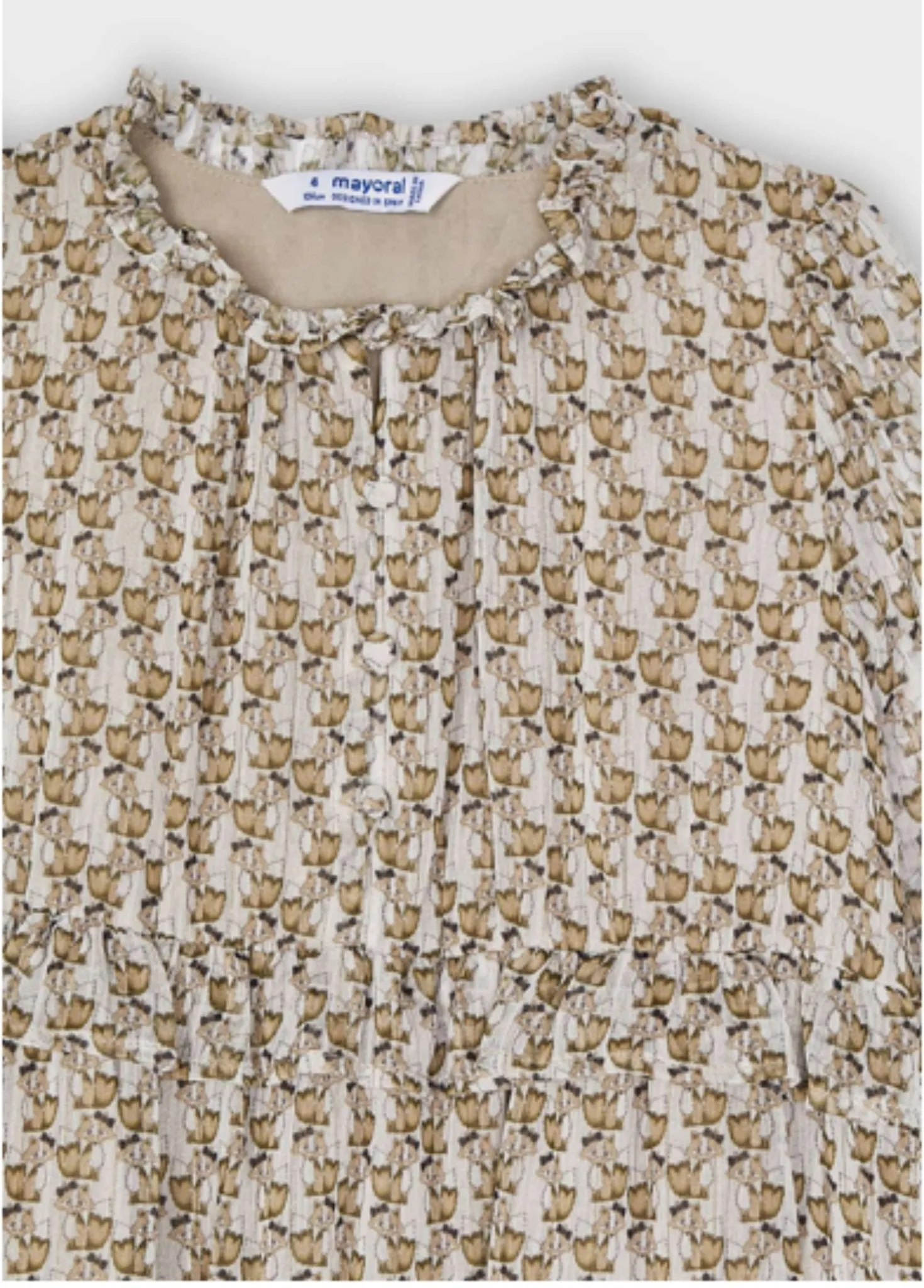 Mayoral Girls Fox Printed Beige Dress