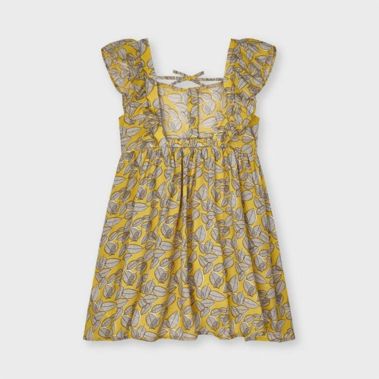 Mayoral Girls Mustard Leaf Printed Bardot Dress