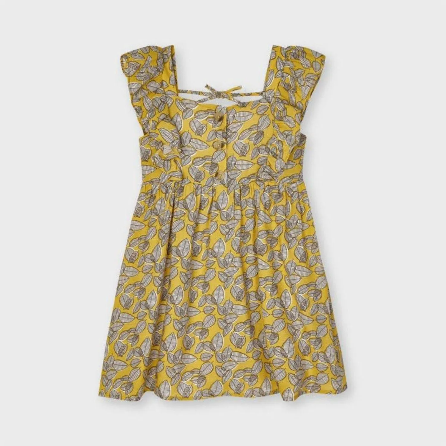 Mayoral Girls Mustard Leaf Printed Bardot Dress