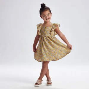 Mayoral Girls Mustard Leaf Printed Bardot Dress