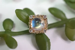 Modern mood Cushion Cut  Moonstone With Beaded Edge Diamond Corners