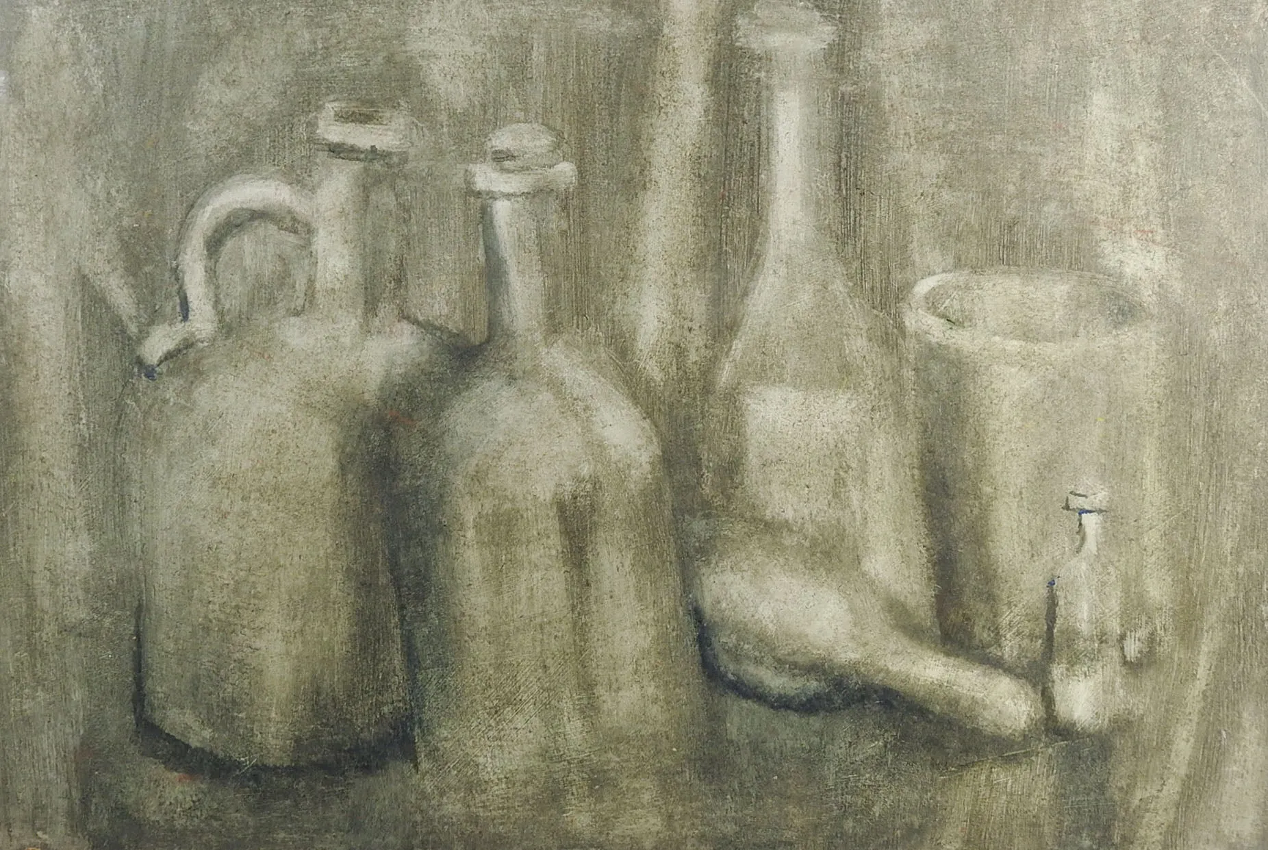 Monochromatic Still Life With Bottles Painting