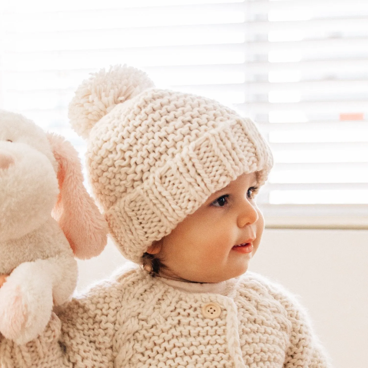 Natural Garter Stitch Beanie Hat for Babies and Toddlers