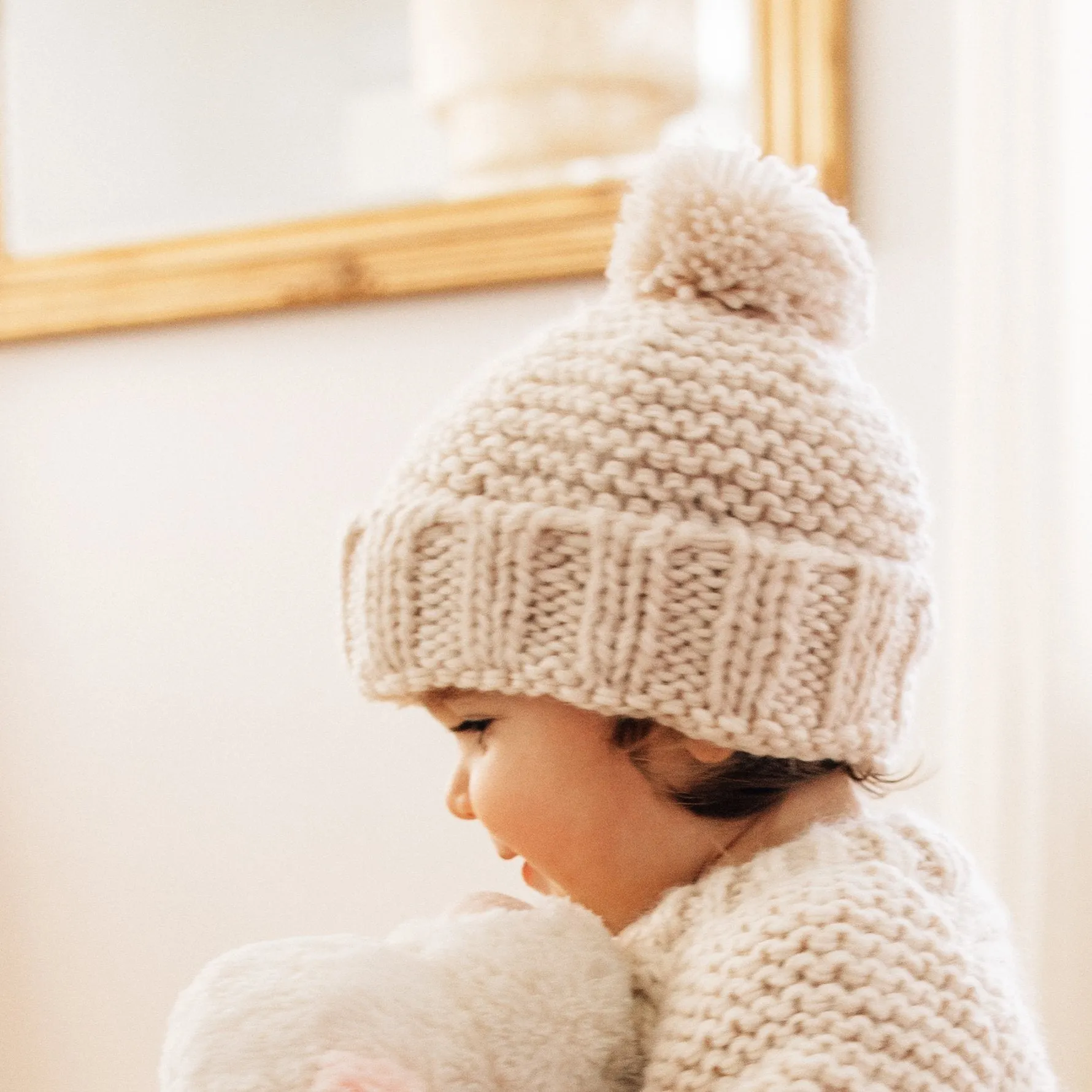 Natural Garter Stitch Beanie Hat for Babies and Toddlers