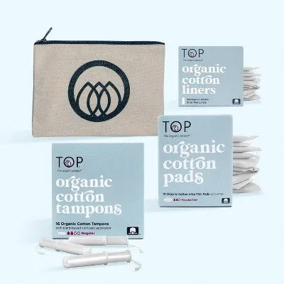 New - TOP the organic project Fragrance free First Period Gift Box - 55pc