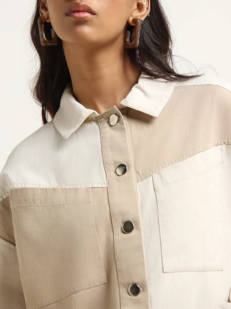 Nuon Beige Colour-Block Cotton Jacket