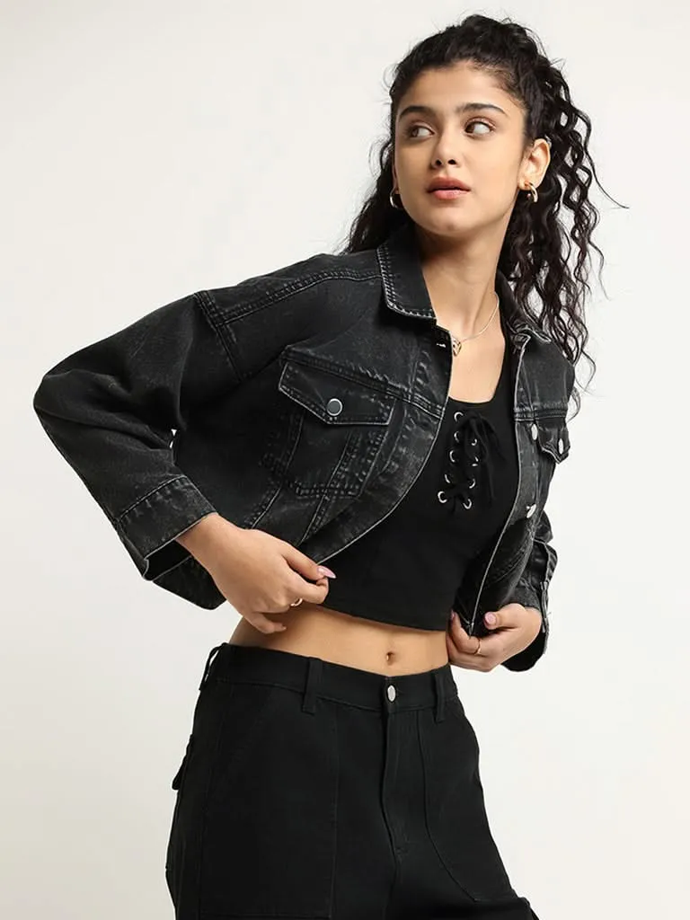 Nuon Black Crop Denim Jacket