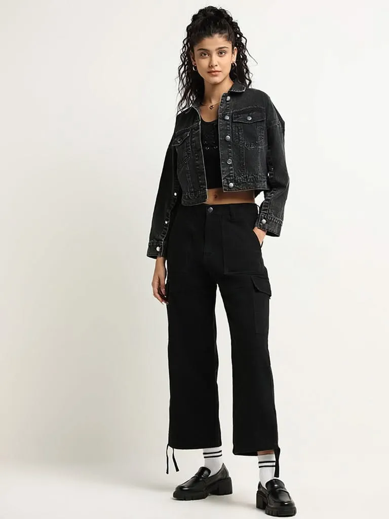 Nuon Black Crop Denim Jacket