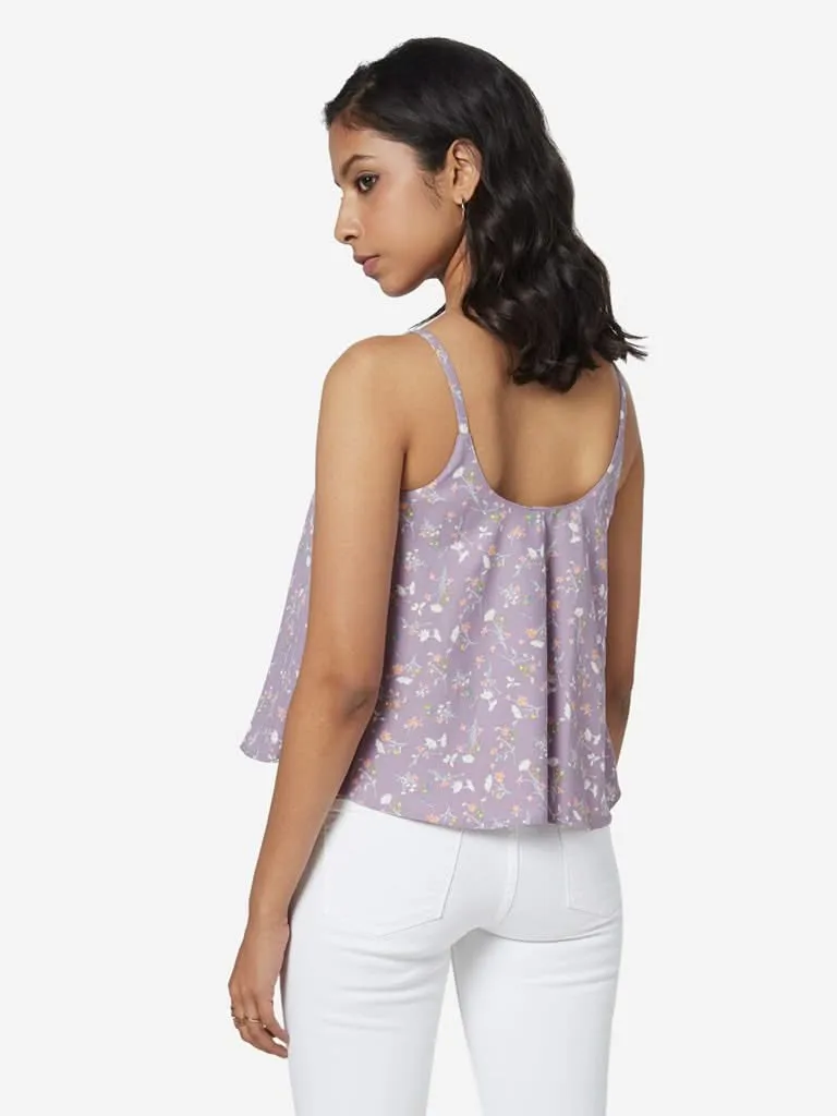 Nuon Lavender Floral Design Swing Crop-Top