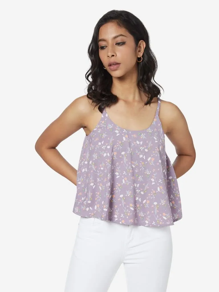 Nuon Lavender Floral Design Swing Crop-Top