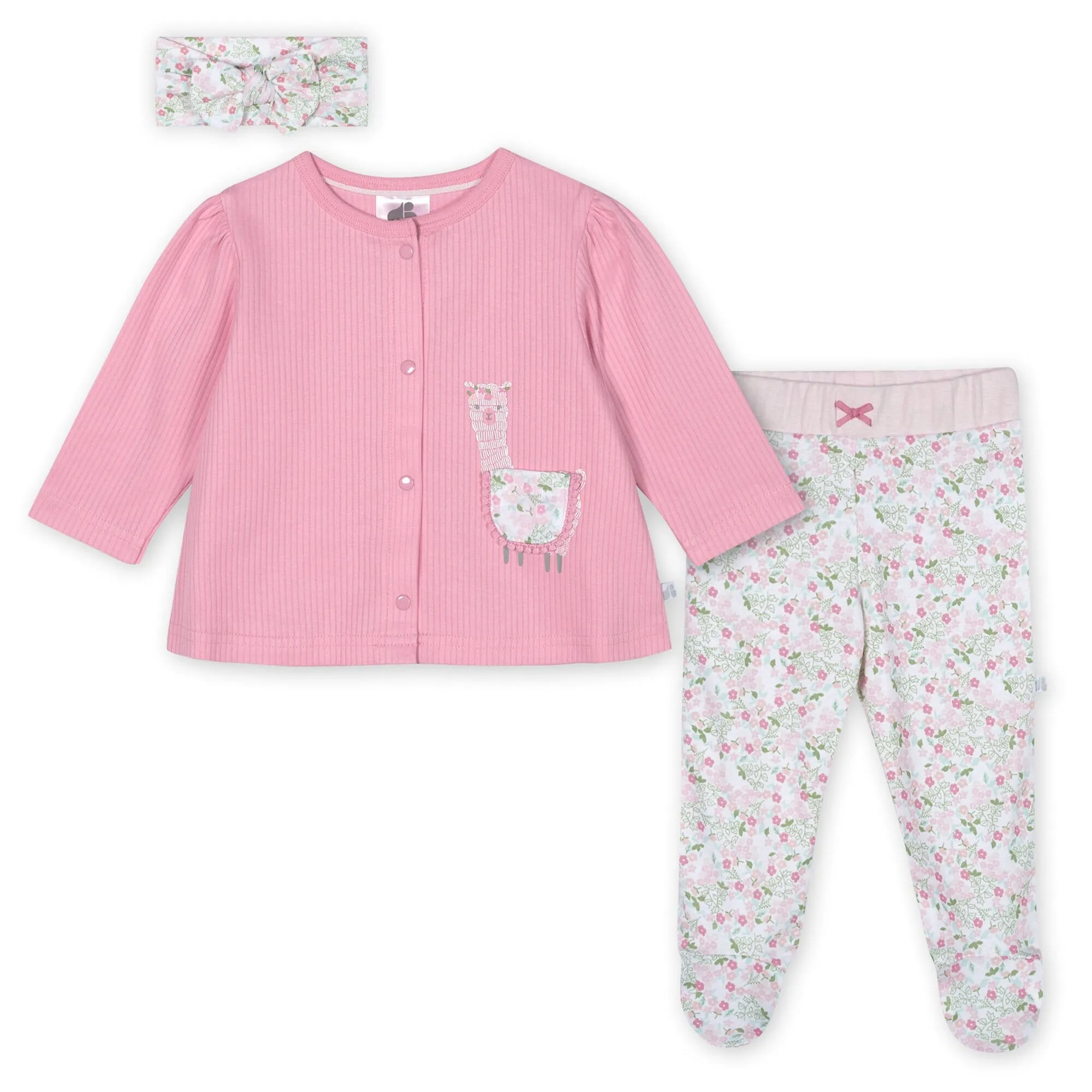 Organic Baby Girls 3-Piece Lil' Llama Shirt, Pants & Headband Set