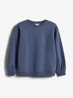 Oversized Sweatshirt w. Embroidery - Tween - Vintage Blue