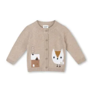 Owl Applique Organic Cotton Knit Baby Cardigan