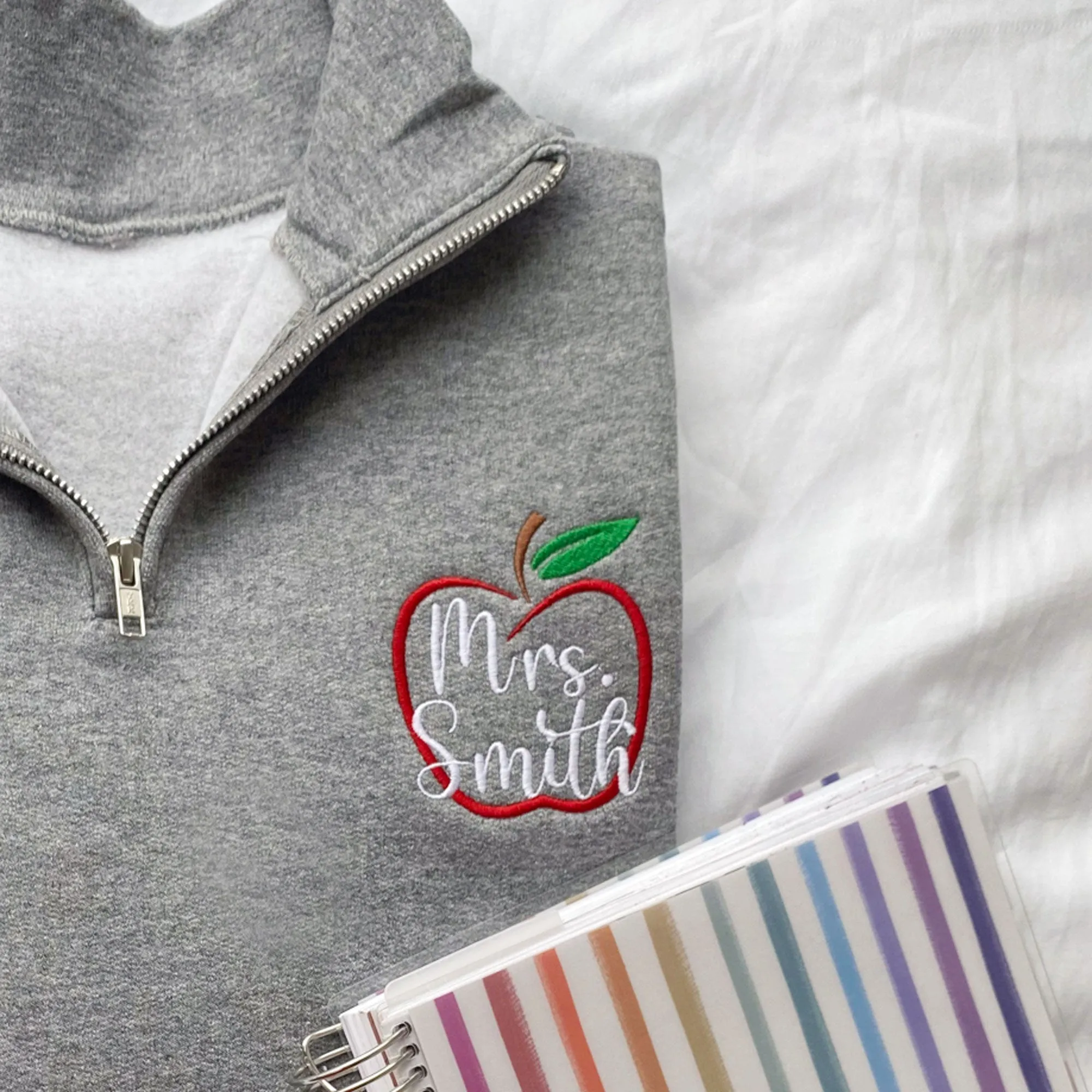 Personalized Apple Outline Teacher Jessie Quarter Zip