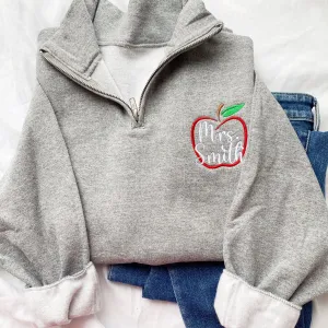 Personalized Apple Outline Teacher Jessie Quarter Zip