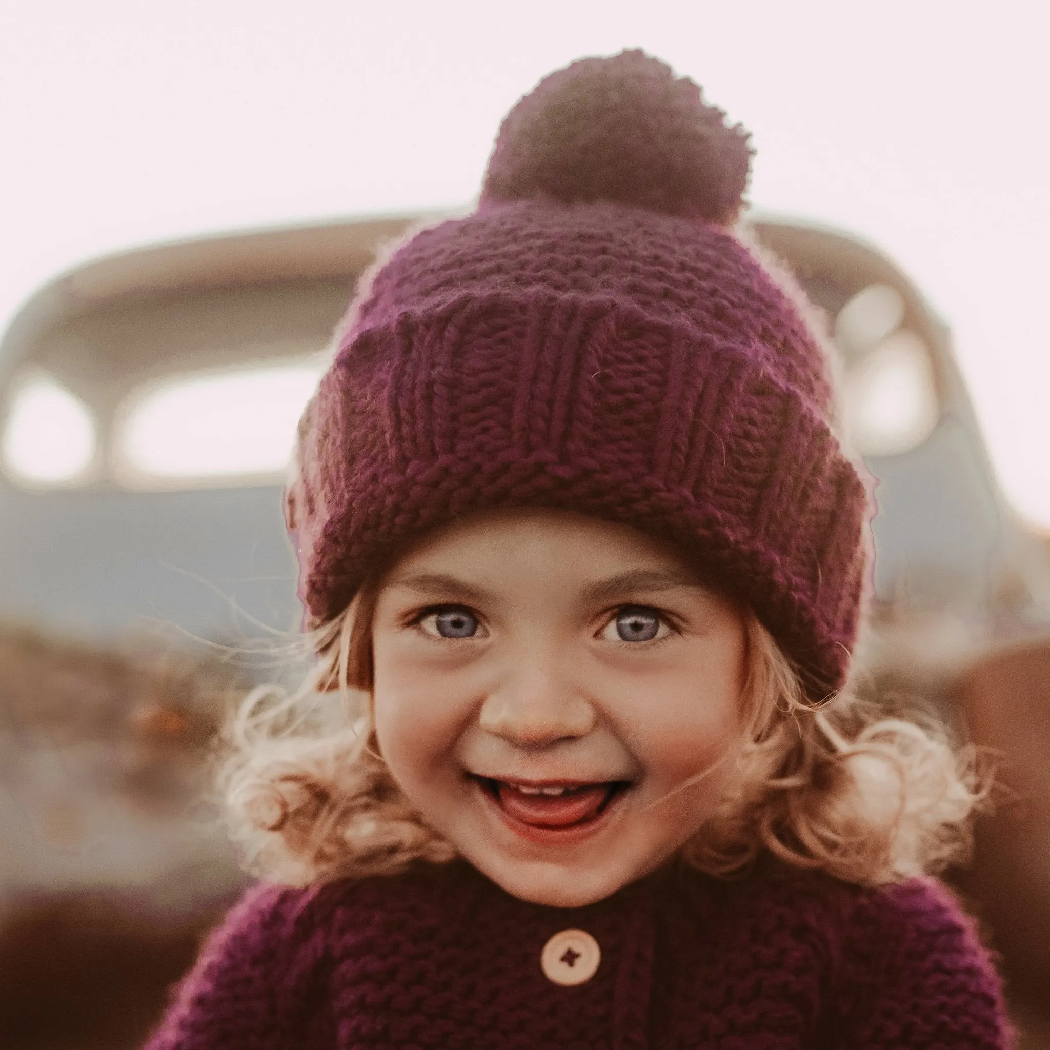 Plum Garter Stitch Beanie Hat