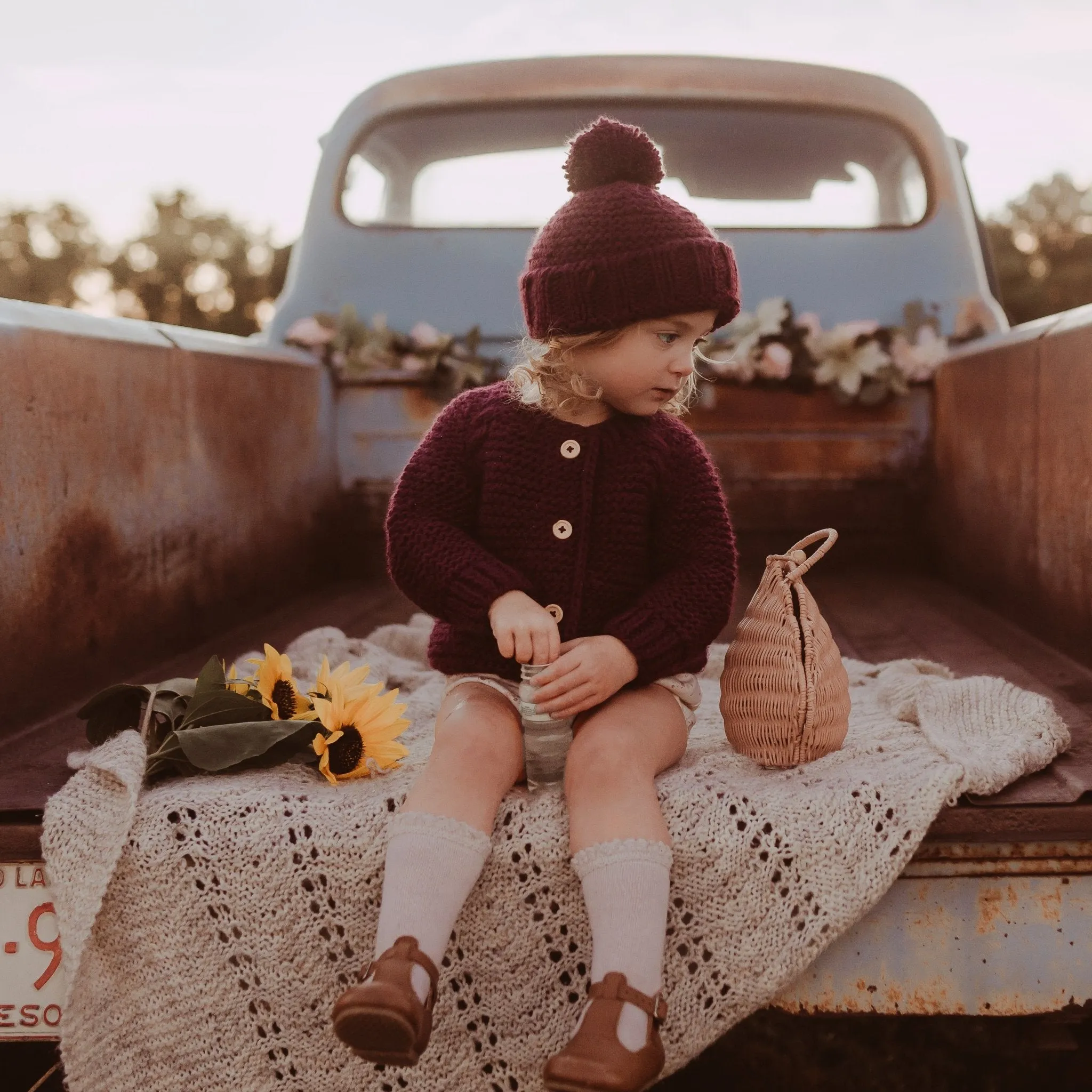 Plum Garter Stitch Beanie Hat