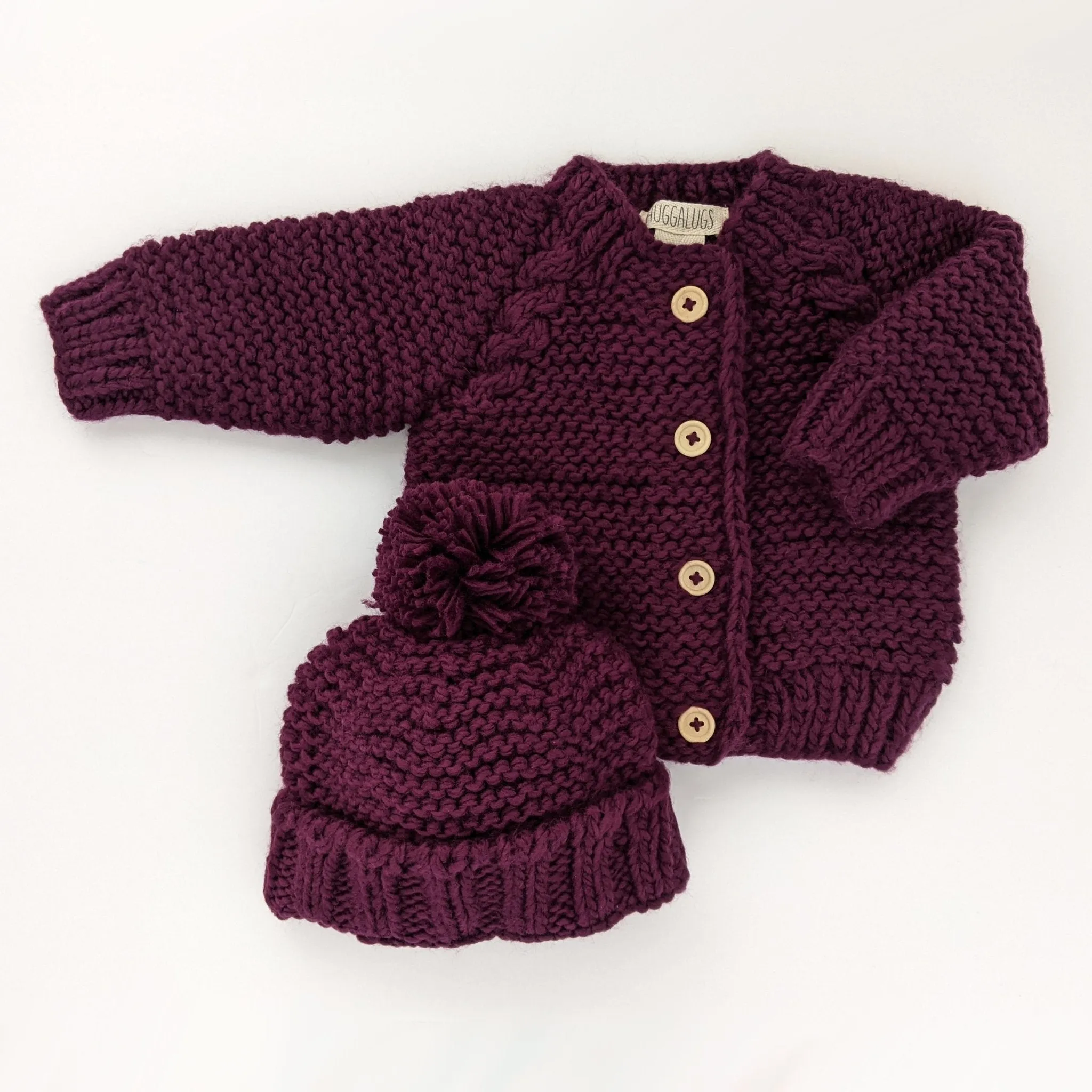 Plum Garter Stitch Cardigan Sweater