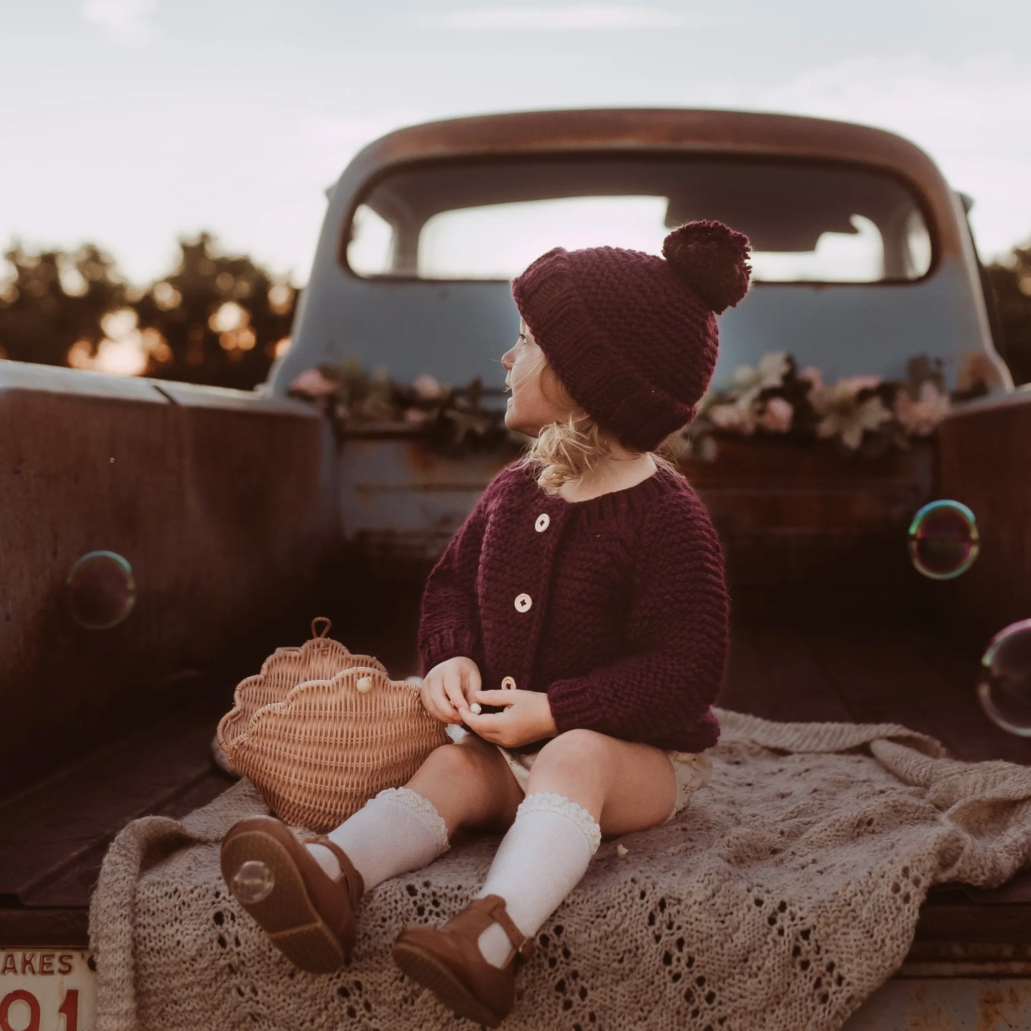 Plum Garter Stitch Cardigan Sweater