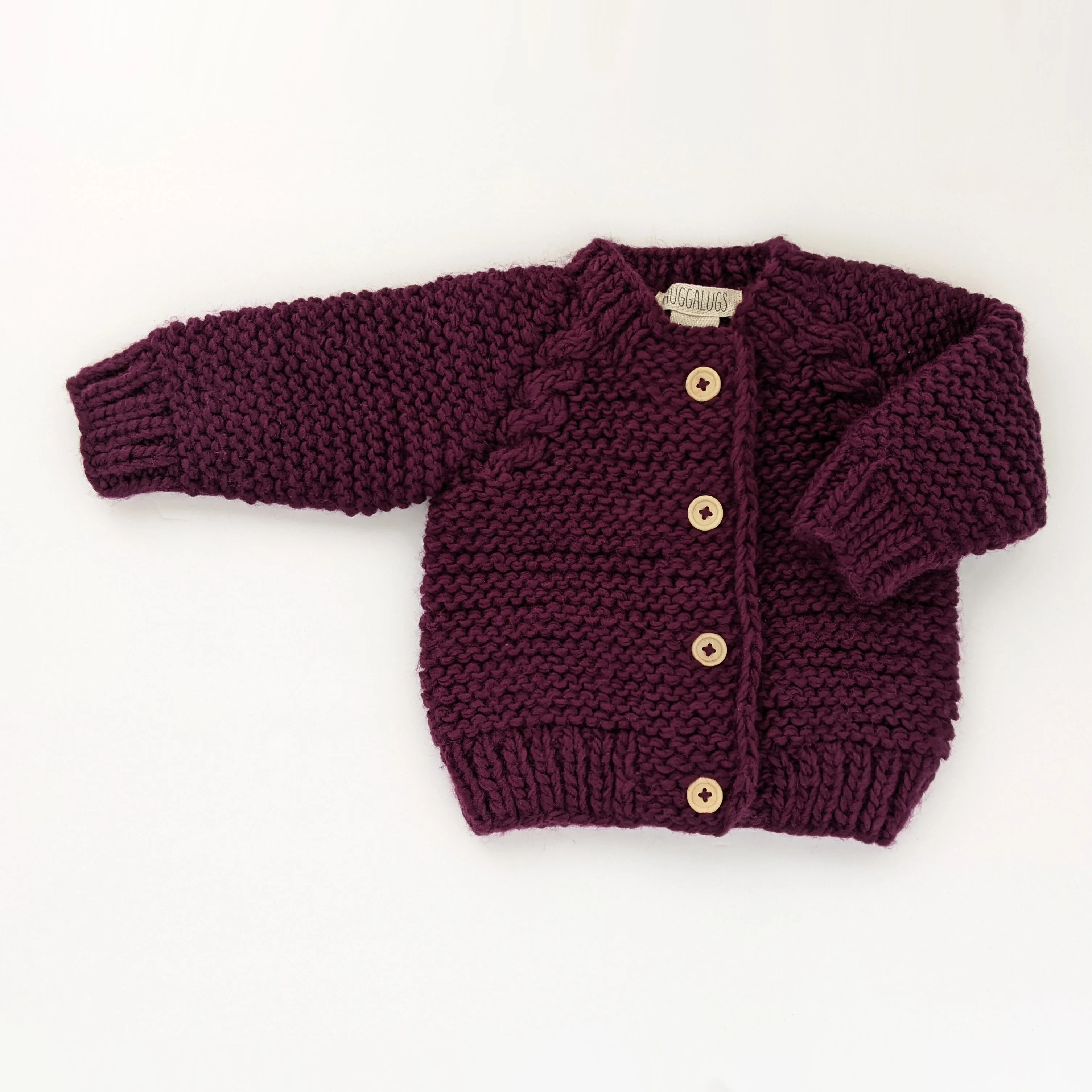 Plum Garter Stitch Cardigan Sweater