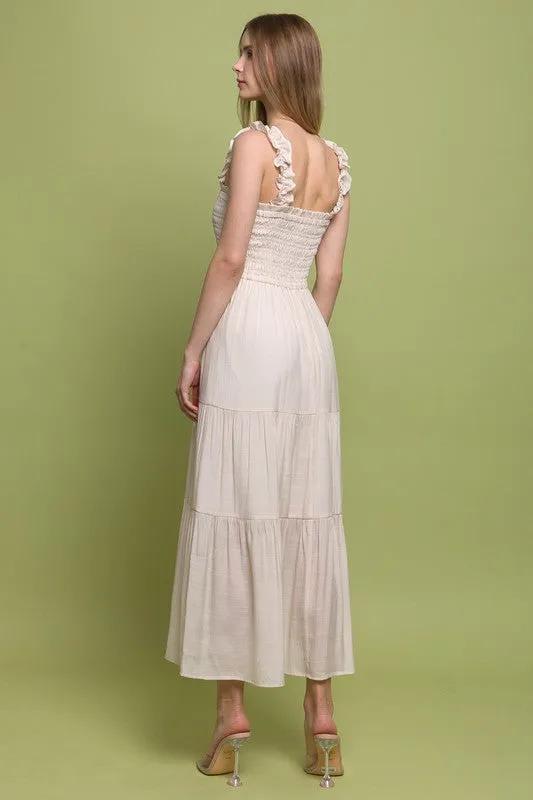 "That Girl" Ruffle Strap Smocked Tiered Maxi Dress - Nude Color