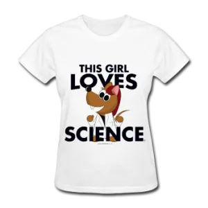 "This Girl Loves Science" (red) - Women's T-Shirt