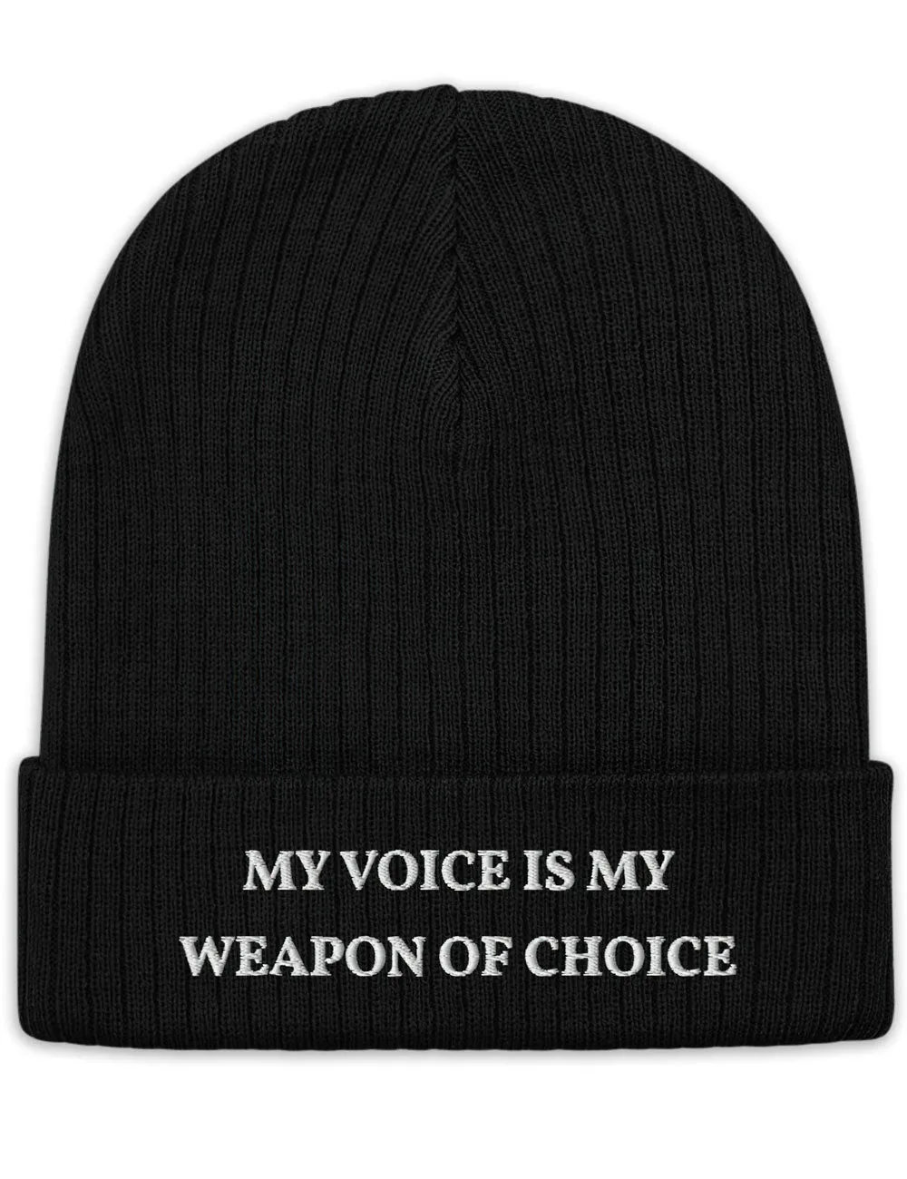 "Weapon of Choice" Ribbed Knit Embroidered Beanie