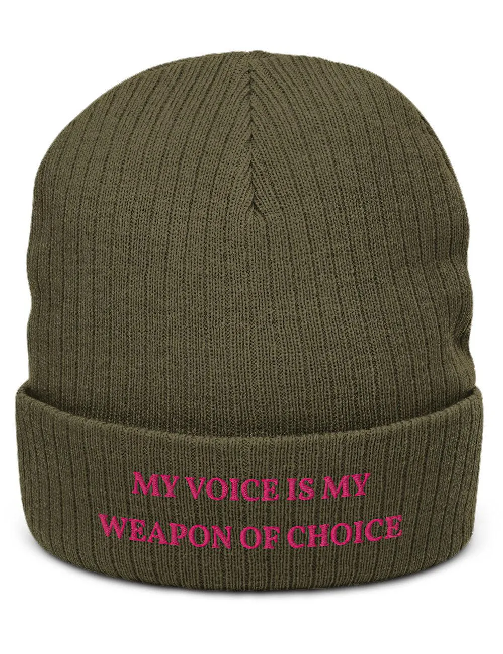 "Weapon of Choice" Ribbed Knit Embroidered Beanie