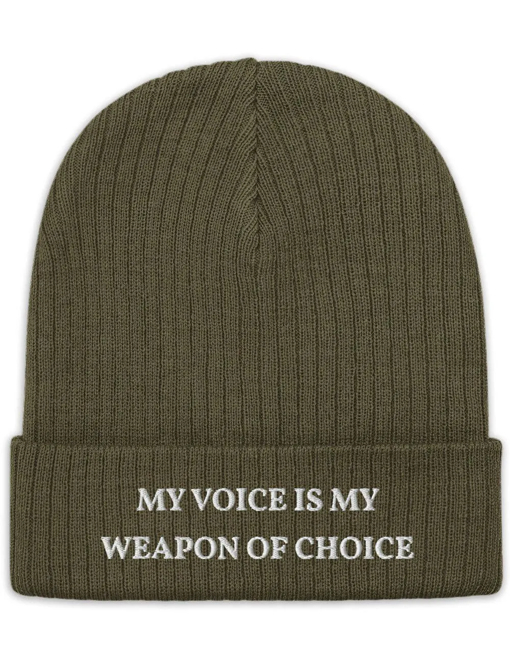 "Weapon of Choice" Ribbed Knit Embroidered Beanie