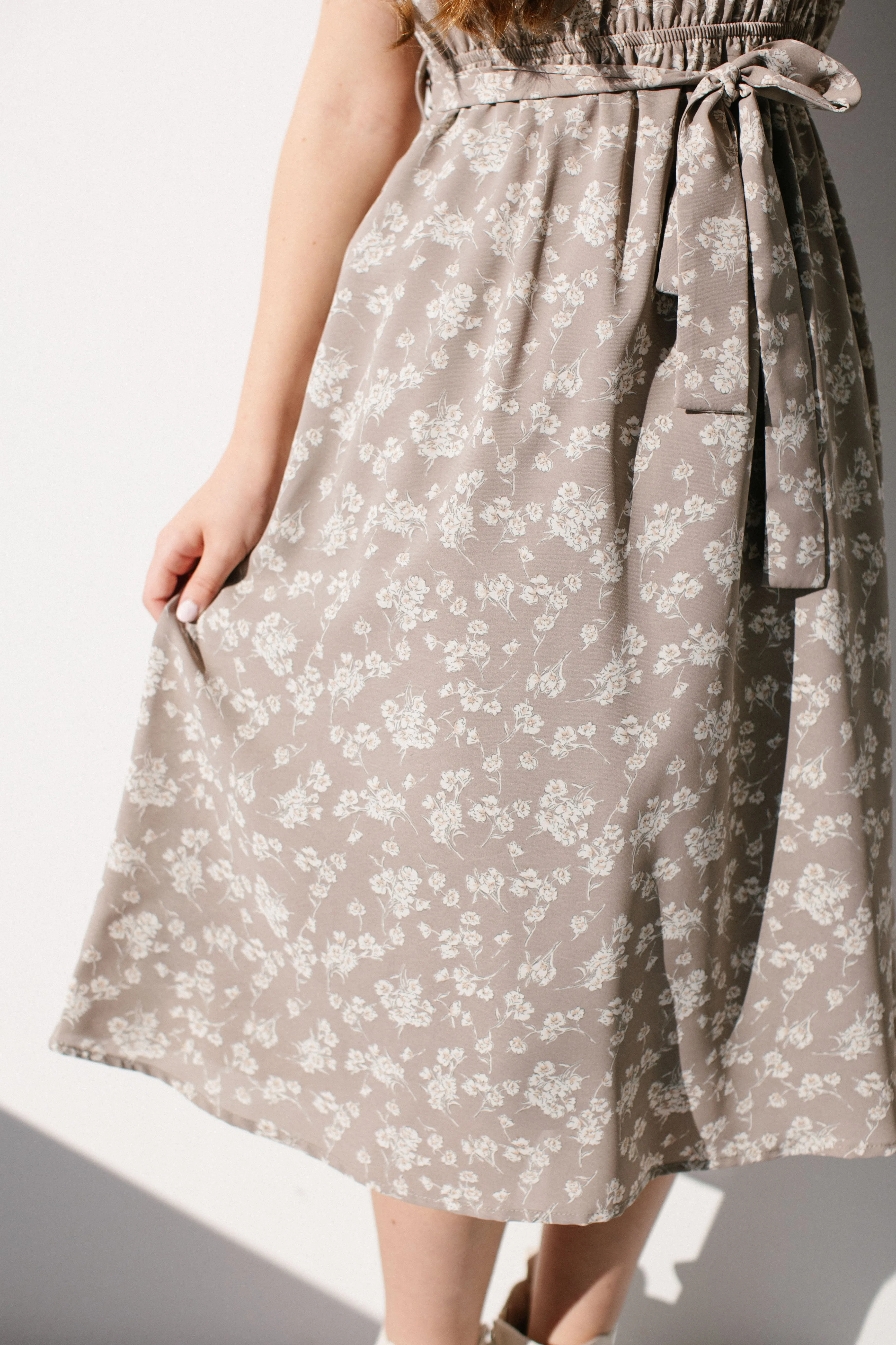 'Ramona' Girl Floral Dress in Soft Taupe FINAL SALE